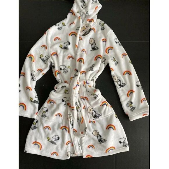 Peanuts Snoopy Hooded Robe Sz S/M Rainbow Super Soft Belt Woodstock Pride NWT - Picture 1 of 11